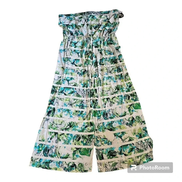 Jumpsuit Off Shoulder Tropical Beauty Green SKYE'S THE LIMIT Sz.XL Beach - Picture 1 of 13